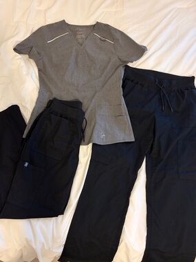 Jaanuu Scrub Top with Black Scrub Pants